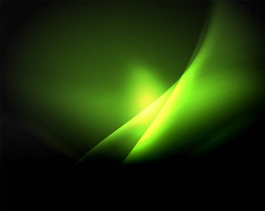 Parlak neon ışık hareket dalgaları ile karanlık alan. Soyut konsept grafik elemanı. Vektör Neon arka plan. Teknoloji arka planı