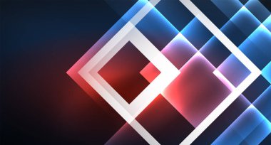 Neon parlayan tekno kare dikdörtgen çizgiler, mavi hi-tech fütüristik soyut arka plan