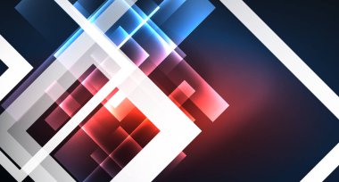 Neon parlayan tekno kare dikdörtgen çizgiler, mavi hi-tech fütüristik soyut arka plan