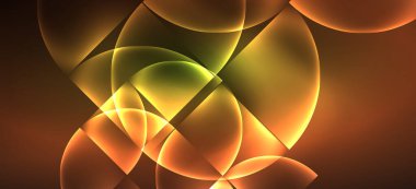 Techno parlayan cam geometrik şekiller vektör arka plan, Neon ışık efektleri ve basit formları ile futuristik karanlık şablon