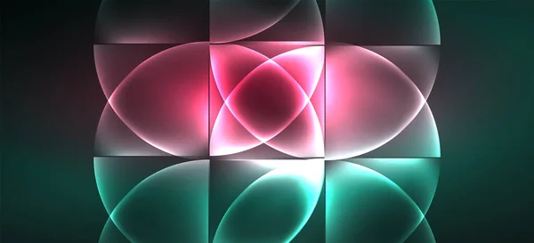 Techno brilhante vidro geométrico formas vetor fundo, modelo escuro futurista com efeitos de luz de néon e formas simples —  Vetores de Stock