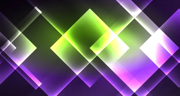 Neon glänzende Quadrate auf schwarzer, moderner Vorlage — Stockvektor