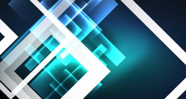 Neon parlayan tekno kare dikdörtgen çizgiler, mavi hi-tech fütüristik soyut arka plan