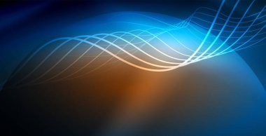 Koyu, parlak hareket, sihirli alan ışık parlayan soyut dalga. Vektör techno arka plan