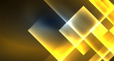 Neon parlayan tekno kare dikdörtgen çizgiler, mavi hi-tech fütüristik soyut arka plan