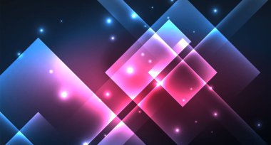 Neon parlayan tekno kare dikdörtgen çizgiler, mavi hi-tech fütüristik soyut arka plan