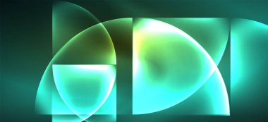 Techno parlayan cam geometrik şekiller vektör arka plan, Neon ışık efektleri ve basit formları ile futuristik karanlık şablon