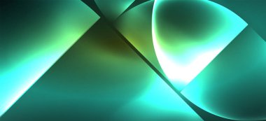 Techno parlayan cam geometrik şekiller vektör arka plan, Neon ışık efektleri ve basit formları ile futuristik karanlık şablon