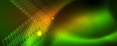 Techno parlayan arka plan, Neon ışık efektleri ve basit formları ile futuristik karanlık şablon, vektör