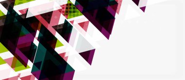 Beyaz arka plan üzerinde çok renkli mozaik üçgen geometrik tasarımlı afiş. Soyut doku. Vektör illüstrasyon tasarım şablonu.