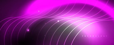 Parlak Neon ışıklar, bulanık sihirli Neon ışık kavisli hatları ile koyu soyut arka plan