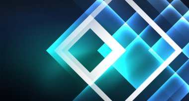 Neon parlayan tekno kare dikdörtgen çizgiler, mavi hi-tech fütüristik soyut arka plan