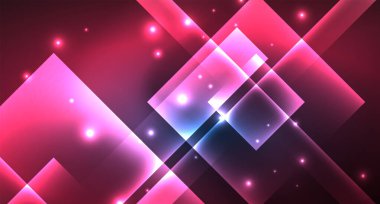 Neon parlayan tekno kare dikdörtgen çizgiler, mavi hi-tech fütüristik soyut arka plan