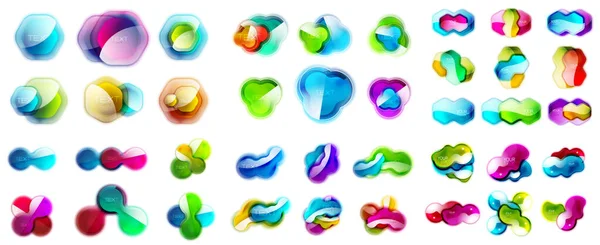 Mega colección de iconos brillantes multicolores: formas geométricas, formas fluidas, plantillas de fondo y pancartas, botones transparentes de vidrio — Vector de stock