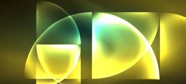 Techno parlayan cam geometrik şekiller vektör arka plan, Neon ışık efektleri ve basit formları ile futuristik karanlık şablon