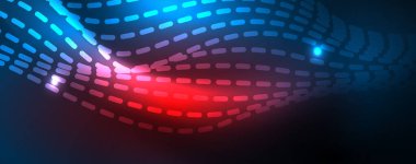 Mavi Neon renkli ışık arka planda pürüzsüz dalga hatları. Karanlık, parlak hareket, sihirli uzay ışık üzerinde parlayan soyut dalga