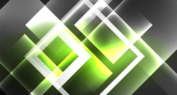 Neon glänzende Quadrate auf schwarzer, moderner Vorlage — Stockvektor