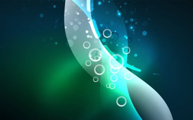 Neon ışık parlayan etkisi. Modern mavi parlak neon dalga hattı. Afiş, poster şablonu. Glow girdap ışık efekti. Mavi soyut arka plan.