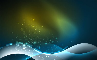 Neon ışık parlayan etkisi. Modern mavi parlak neon dalga hattı. Afiş, poster şablonu. Glow girdap ışık efekti. Mavi soyut arka plan.