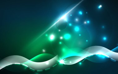 Neon ışık parlayan etkisi. Modern mavi parlak neon dalga hattı. Afiş, poster şablonu. Glow girdap ışık efekti. Mavi soyut arka plan.