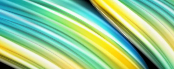 Moderno arcobaleno flusso di colore liquido poster colorato. Onda Forma liquida in sfondo di colore nero. Composizione astratta — Vettoriale Stock