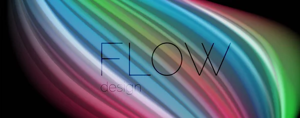 Líneas de onda abstractas fluidas rayas de color de estilo arco iris sobre fondo negro. Ilustración artística para presentación, fondo de pantalla de aplicaciones, banner o póster — Vector de stock