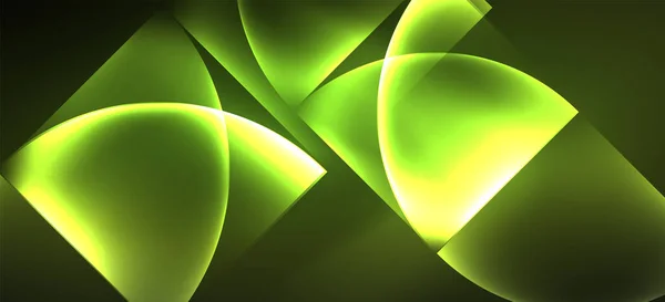 Techno gloeiende glas geometrische vormen vector achtergrond, futuristische donkere sjabloon met neon lichteffecten en eenvoudige vormen — Stockvector