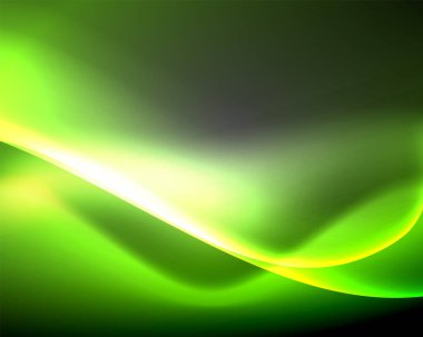 Parlak neon ışık hareket dalgaları ile karanlık alan. Soyut konsept grafik elemanı. Vektör Neon arka plan. Teknoloji arka planı