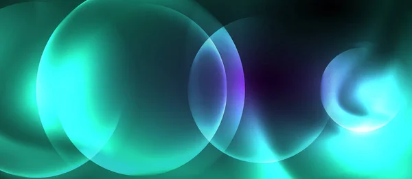 Luz de color neón brillante con círculos fondo abstracto — Vector de stock