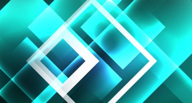 Neon parlayan tekno kare dikdörtgen çizgiler, mavi hi-tech fütüristik soyut arka plan