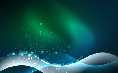 Neon ışık parlayan etkisi. Modern mavi parlak neon dalga hattı. Afiş, poster şablonu. Glow girdap ışık efekti. Mavi soyut arka plan.