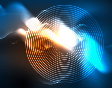 Neon parlayan dalga hatları, mavi Hi-Tech futuristik soyut arka plan şablonu