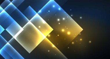 Neon parlayan tekno kare dikdörtgen çizgiler, mavi hi-tech fütüristik soyut arka plan