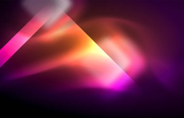 Bulanık efektler ile koyu arka planda Neon kare ve hat ışıkları