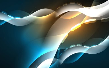 Neon ışık parlayan etkisi. Modern mavi parlak neon dalga hattı. Afiş, poster şablonu. Glow girdap ışık efekti. Mavi soyut arka plan.