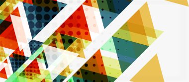 Beyaz arka plan üzerinde çok renkli mozaik üçgen geometrik tasarımlı afiş. Soyut doku. Vektör illüstrasyon tasarım şablonu.