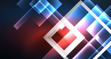 Neon parlayan tekno kare dikdörtgen çizgiler, mavi hi-tech fütüristik soyut arka plan