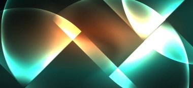 Techno parlayan cam geometrik şekiller vektör arka plan, Neon ışık efektleri ve basit formları ile futuristik karanlık şablon