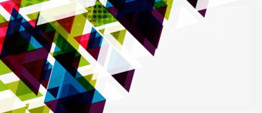 Beyaz arka plan üzerinde çok renkli mozaik üçgen geometrik tasarımlı afiş. Soyut doku. Vektör illüstrasyon tasarım şablonu.