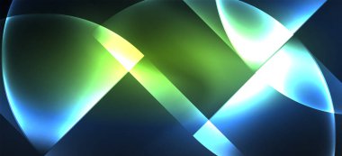 Aydınlık arka planda modern tarzda renkli mavi neon şekil yuvarlak üçgen. Karanlık alan, fütüristik teknoloji şablonu. Parlak mavi neon efekti.