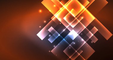 Neon parlayan tekno kare dikdörtgen çizgiler, mavi hi-tech fütüristik soyut arka plan