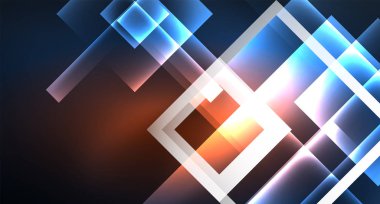 Neon parlayan tekno kare dikdörtgen çizgiler, mavi hi-tech fütüristik soyut arka plan