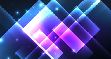 Neon parlayan tekno kare dikdörtgen çizgiler, mavi hi-tech fütüristik soyut arka plan