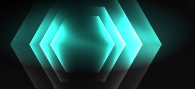 Neon renk altıgen şekiller, siyah arka planda çizgiler. Web zemin tasarımı için modern şablon. Soyut geometrik çerçeve