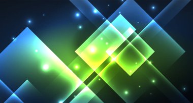 Neon parlayan tekno kare dikdörtgen çizgiler, mavi hi-tech fütüristik soyut arka plan