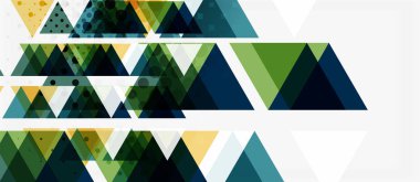 Beyaz arka plan üzerinde çok renkli mozaik üçgen geometrik tasarımlı afiş. Soyut doku. Vektör illüstrasyon tasarım şablonu.