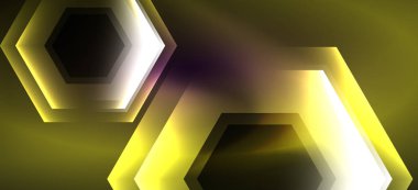 Parlak altıgen Neon şablonu. Fütüristik dijital teknoloji konsepti. Vektör soyut grafik tasarım.