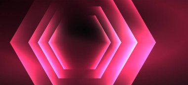 Neon renk altıgen şekiller, siyah arka planda çizgiler. Web zemin tasarımı için modern şablon. Soyut geometrik çerçeve