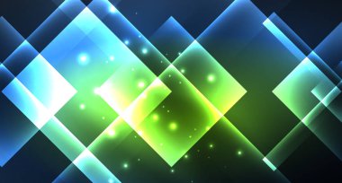 Neon parlayan tekno kare dikdörtgen çizgiler, mavi hi-tech fütüristik soyut arka plan