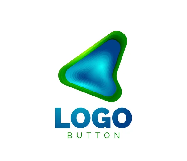 Modèle de logo flèche. Ou jouer ou télécharger le modèle de logotype de bouton. Conception géométrique minimale, symbole gras géométrique 3d en style relief avec effet d'étapes de mélange de couleurs. Illustration vectorielle — Image vectorielle